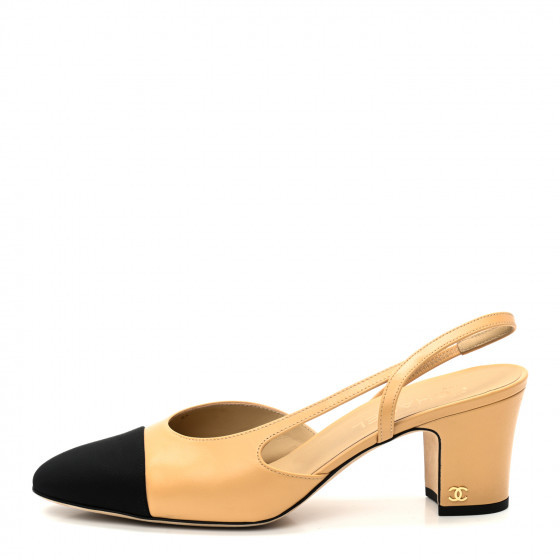 CHANEL

Goatskin Grosgrain Cap Toe CC Slingback Pumps 41 Beige Black | Fashionphile