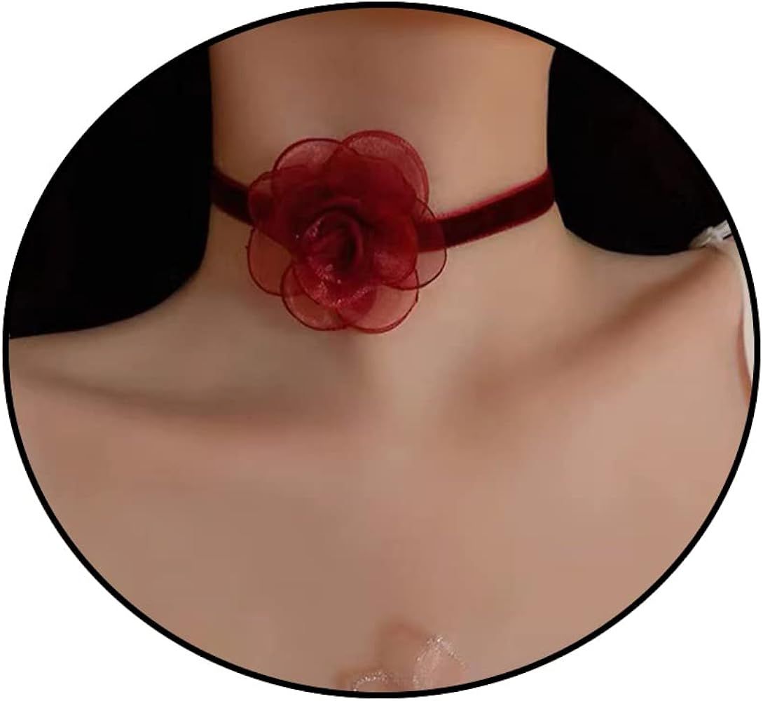 Flower Choker Necklace for Women Lace Velvet Choker Necklaces Rose Choker Necklace for Girls Brid... | Amazon (US)