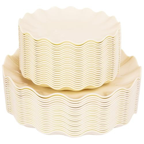 LIYH 50 Pcs Beige Plastic Plates Reusable Unbreakable Dinner Plates Scalloped Plastic Plate Dishwasher Safe Ivory Plate Sets Perfect for Parties Birthday Picnics BPA Free (25Guests) | Amazon (US)