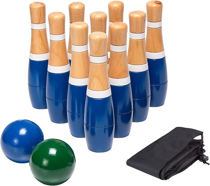 13-Piece Wood Bowling Set - Indoor/Outdoor Bowling Game for Adults and Kids Ages 3 and Up - 10 Wo... | Amazon (US)