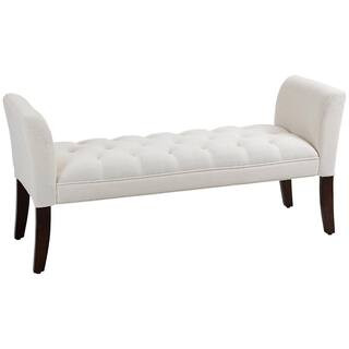 HOMCOM Armed Cream White End of Bed Bench with Button Tufted Design and Solid Wood Legs | The Home Depot