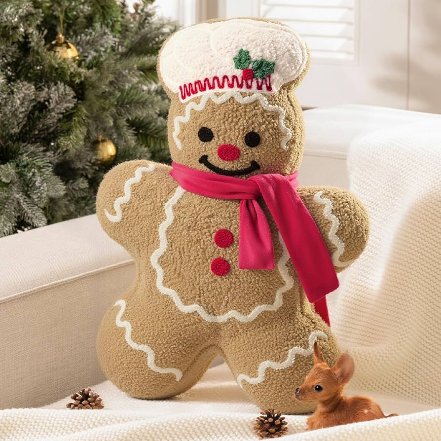 Phantoscope Gingerbread Merry Christmas Throw Pillow, Plush Teddy Xmas Gingerbread Shaped Pillows... | Amazon (US)