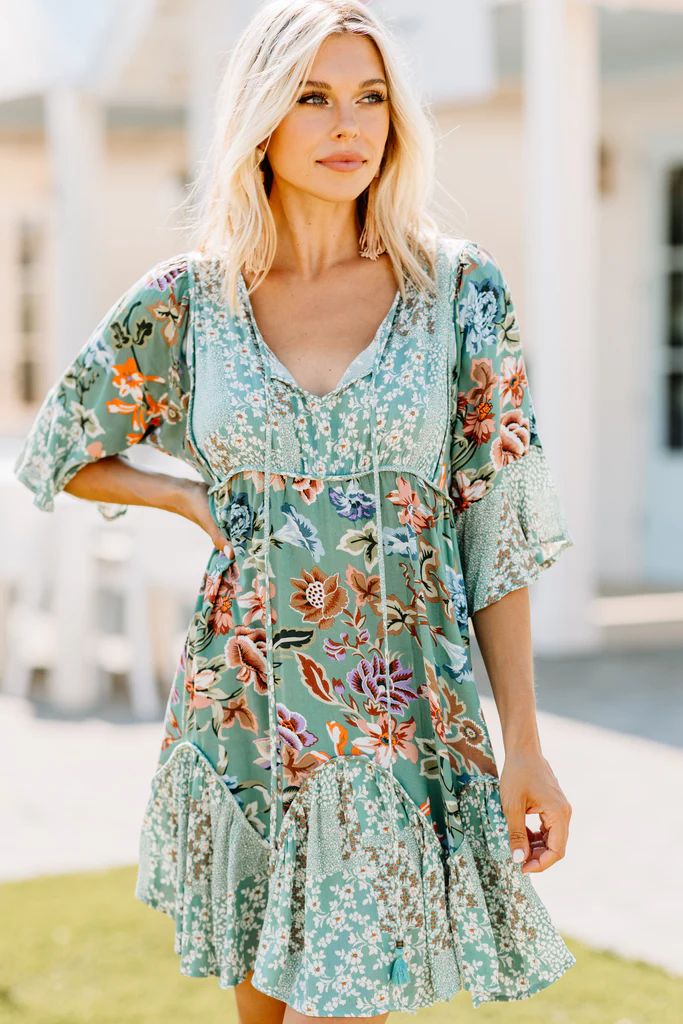 Know Your Way Seafoam Green Mixed Floral Dress | The Mint Julep Boutique