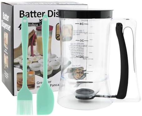 4 Cup Pancake Cupcake Batter Dispense, 900mL Pancake Dispenser With Measuring Label Squeeze Handl... | Amazon (US)