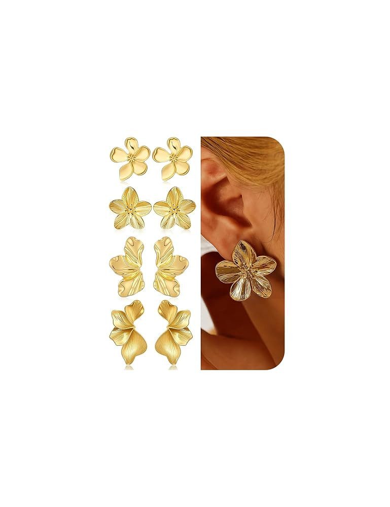 Chunky Gold Flower Earrings for Women, Large Irregular Leaf Floral, Big Statement Dangle Earrings... | Amazon (US)