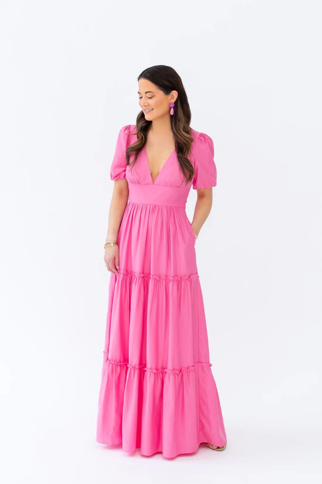 Ava V-Neck Puff Sleeve Maxi Dress | Sail to Sable