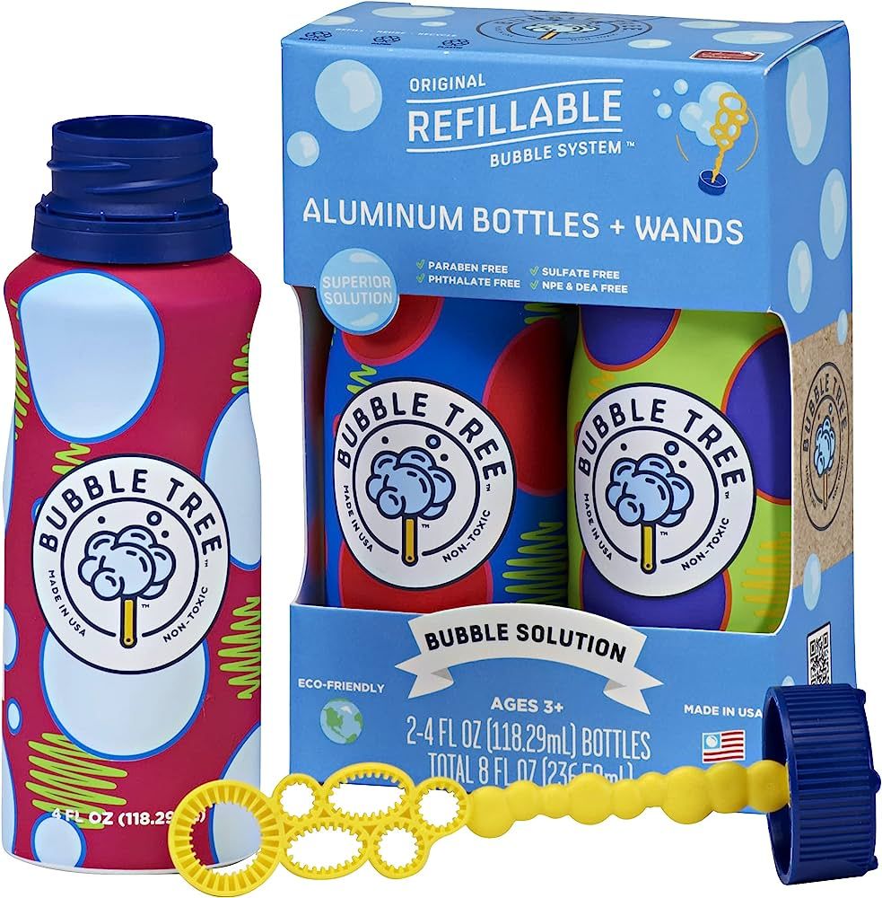 Sustainable Bubble Tree Original Refillable Bubble System Aluminum Bottles (2 Pack of Bubble Solu... | Amazon (US)
