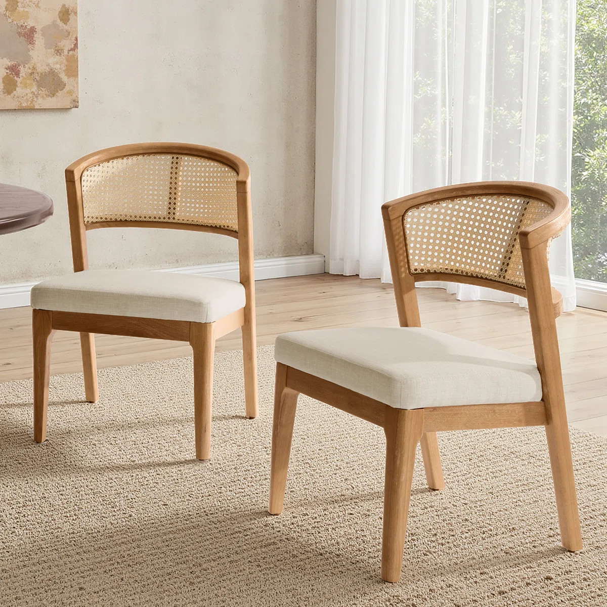 Debbora Solid Wood Barrel Dining Chair With Rattan Backrest (Set of 2) | Wayfair North America