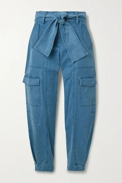 Derek Lam 10 Crosby - Elian Cropped Belted Cotton-blend Twill Tapered Cargo Pants - Blue | NET-A-PORTER (US)