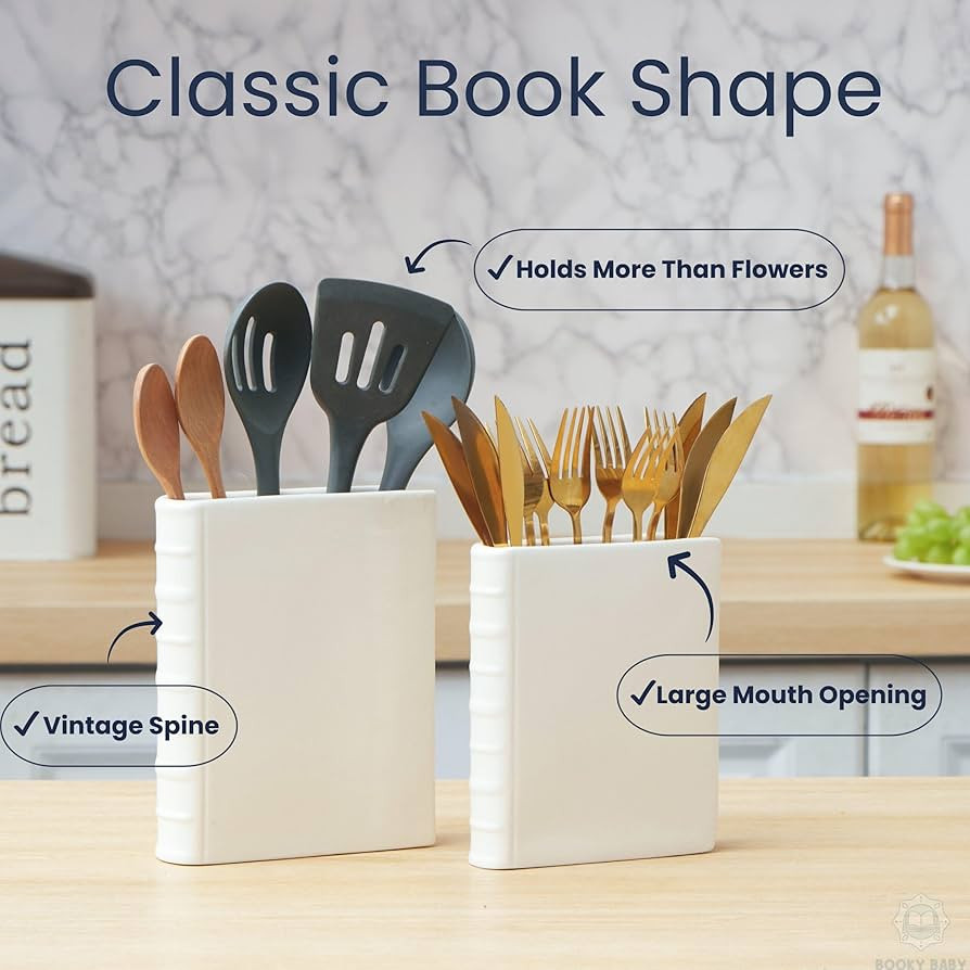Book Shaped Vase, Ceramic Book Vase for Flowers - Set of 2, Literary Decor, Cute Bookshelf Decor,... | Amazon (US)