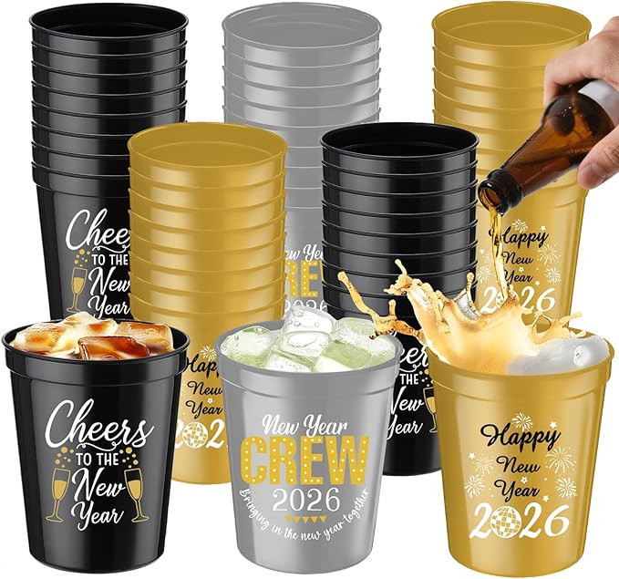 Happy New Year Party Party Supplies,12 OZ New Year Party Reusable Plastic Cups for New Years Eve ... | Amazon (US)