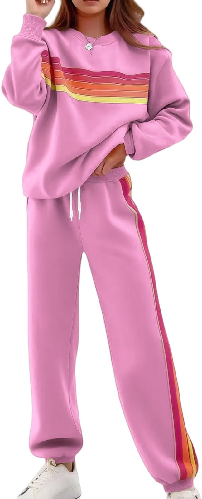 2 Piece Lounge Sets for Women Summer Rainbow Striped Tops Casual Shorts Color Blocked Suit Sweats... | Amazon (US)