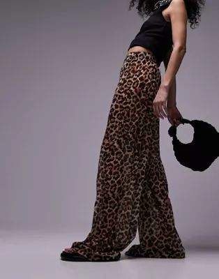 Topshop leopard print crinkle pants in brown | ASOS (Global)