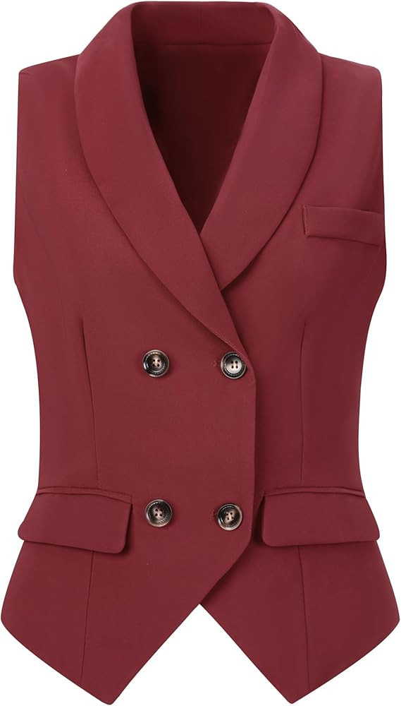 Allegra K Women's Suit Vest Double Breasted Business Lapel Dressy Waistcoat Vest | Amazon (US)