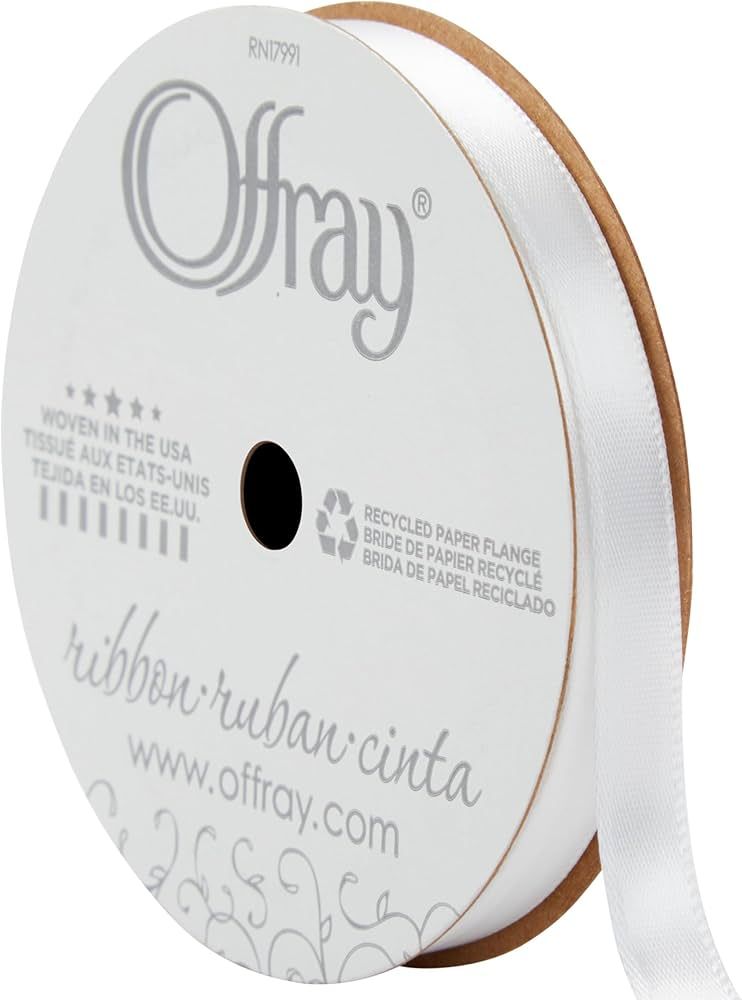 Offray 143948 1/2" Wide Single Face Satin Craft and Decorative Ribbon, 21-Foot Spool, White | Amazon (US)