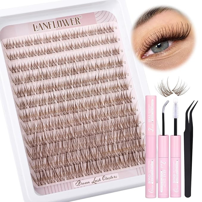 Brown Lash Clusters Kit Natural Lash Extension Kit Wispy Eyelash Clusters C Curved Cluster Eyelas... | Amazon (US)