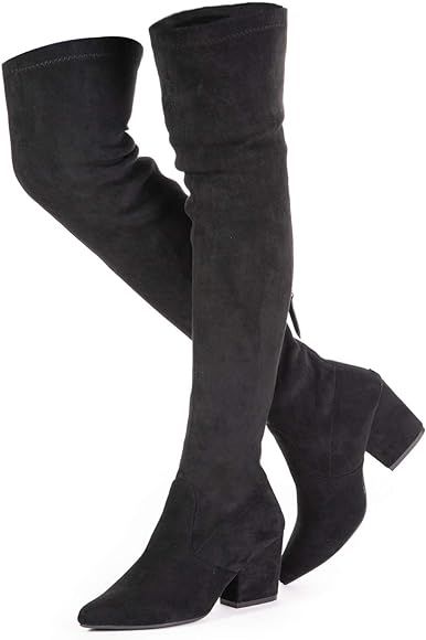 N.N.G Womens Over The Knee Boots Winter Suede Pointed Toe Chuck Heel Comfy Elastic Opening | Amazon (US)