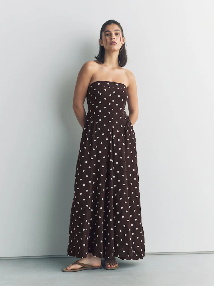 Buy Chocolate Polka Dot Bandeau Fit and Flare Midi Dress from Next United Arab Emirates | Next UAE