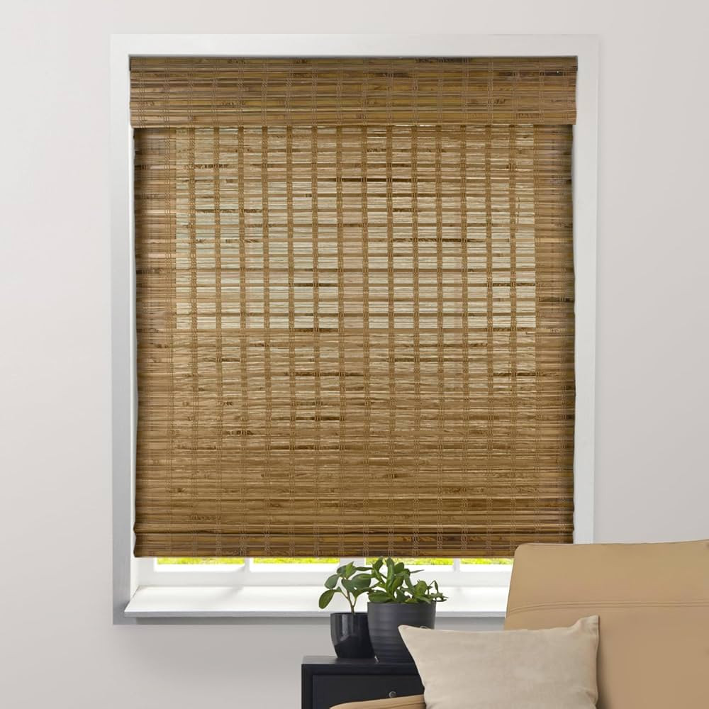 ARLO BLINDS Sheer Bamboo Roman Shades with Valance - Dali Native, 34.5" W x 60" H - Light Filteri... | Amazon (US)