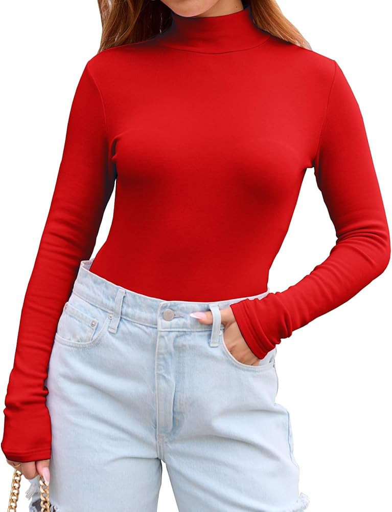 Abardsion Women's Long Sleeve Mock Turtleneck Shirts 2025 Fleece Lined Base Layer Slim Fit Therma... | Amazon (US)
