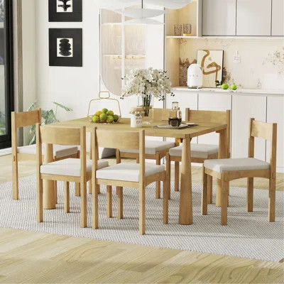 Retro Dining Table Set For 6, Wood Dining Table Set For 6 With Upholstered Chairs For Kitchen & Dining Room | Wayfair North America