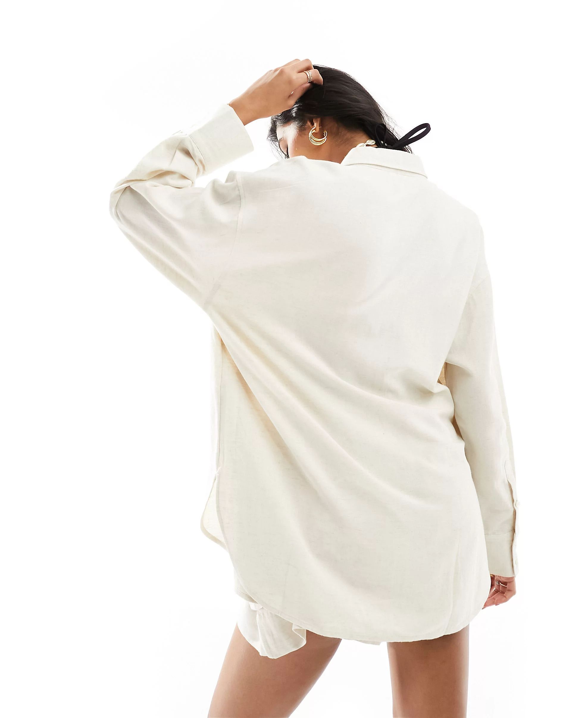 ASOS DESIGN Isabel mix & match linen look oversize beach shirt in neutral | ASOS (Global)
