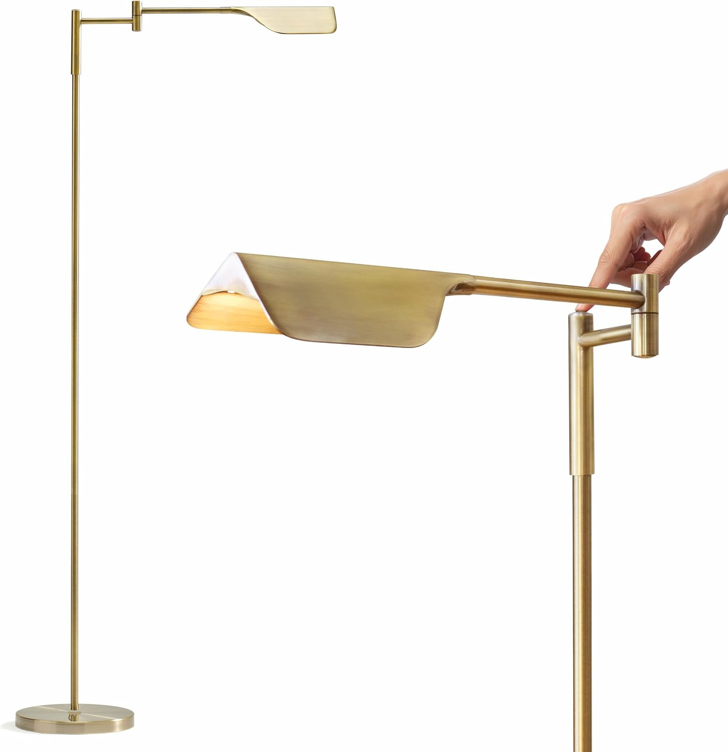 Brightech Leaf Pharmacy LED Reading Lamp, Dimmable Floor Lamp with Easy Rotation over Chair or Desk for Living Rooms & Offices, Adjustable Standing Tall Lamp, For Sewing & Crafts, Antique Brass (Gold) | Amazon (US)
