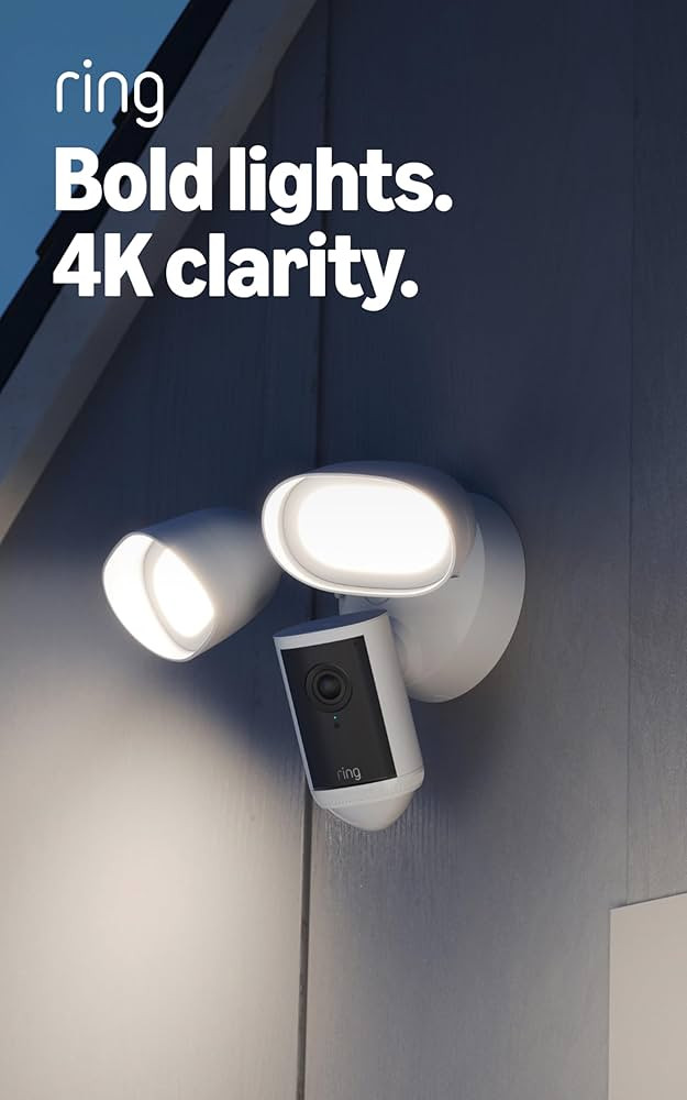 Ring Floodlight Cam Pro, Wired (Newest Model) — Retinal 4K with wide-angle video, 10x Enhanced Zoom, and 2000 Lumen Floodlights, White | Amazon (US)