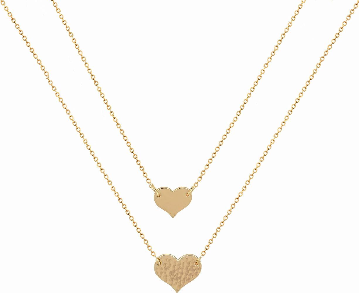 Mevecco Layered Heart Pendant Necklace,14k Gold Plated Love 2 Heart Love Tiny Dainty Layering Pendan | Amazon (US)