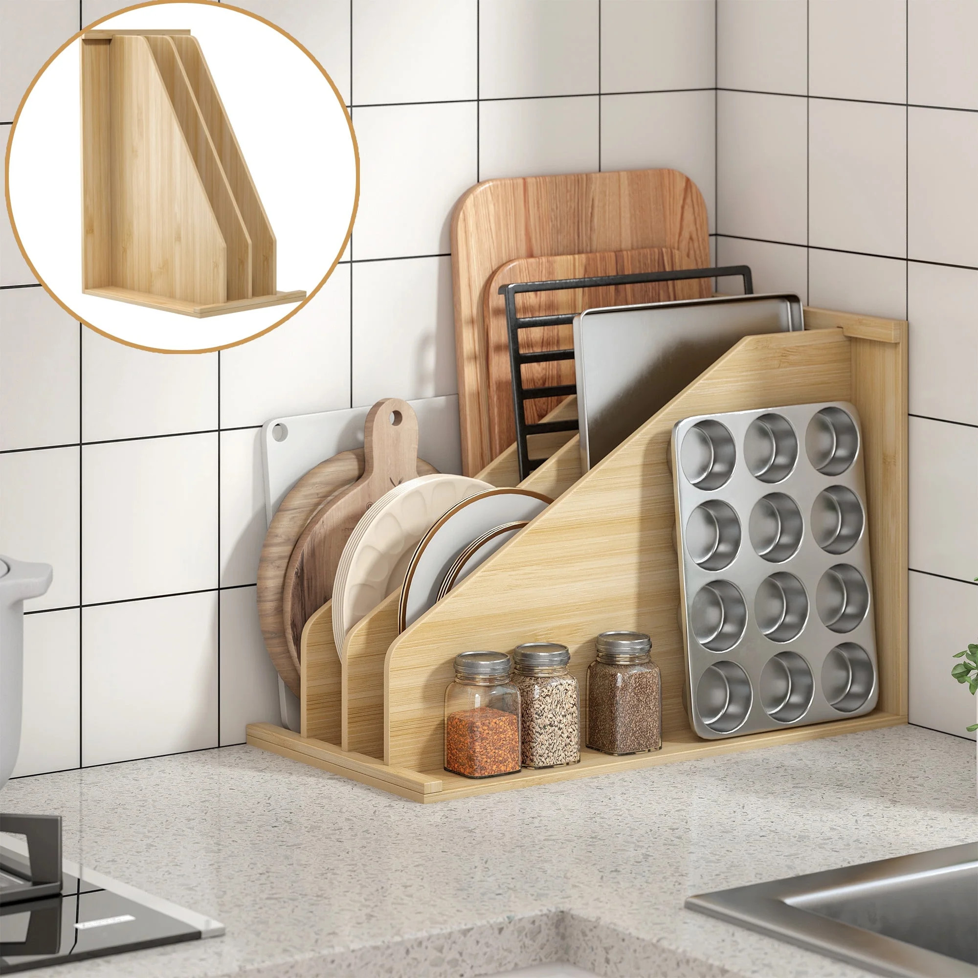 Qunbio TD3 Tray Dividers for Cabinets, Wooden Kitchen Cabinet Tray Divider for Pans, Lids, Cookie... | Walmart (US)