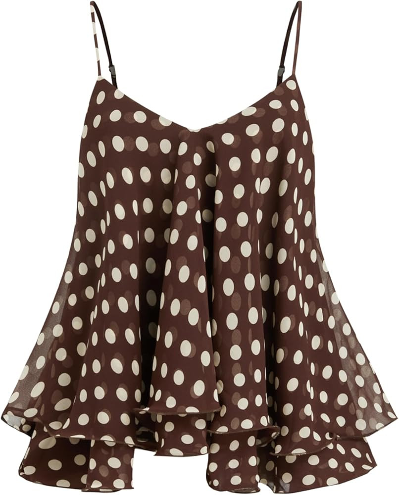 CIDER Y2k Shirt Ruffle Hem Knotted Mesh Cami Top Sleeveless Layered Babydoll Spaghetti Strap Tank... | Amazon (US)