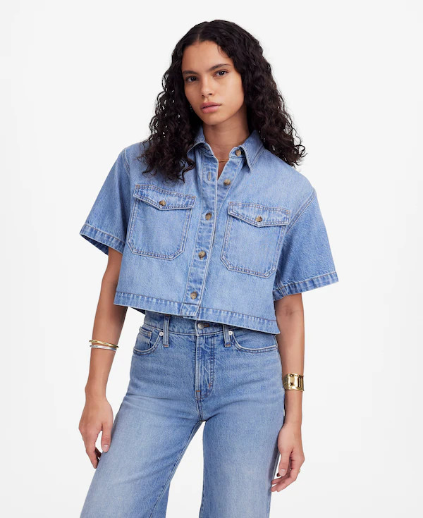 Boxy-Crop Button-Up Shirt: Airy Denim Edition | Madewell | Madewell