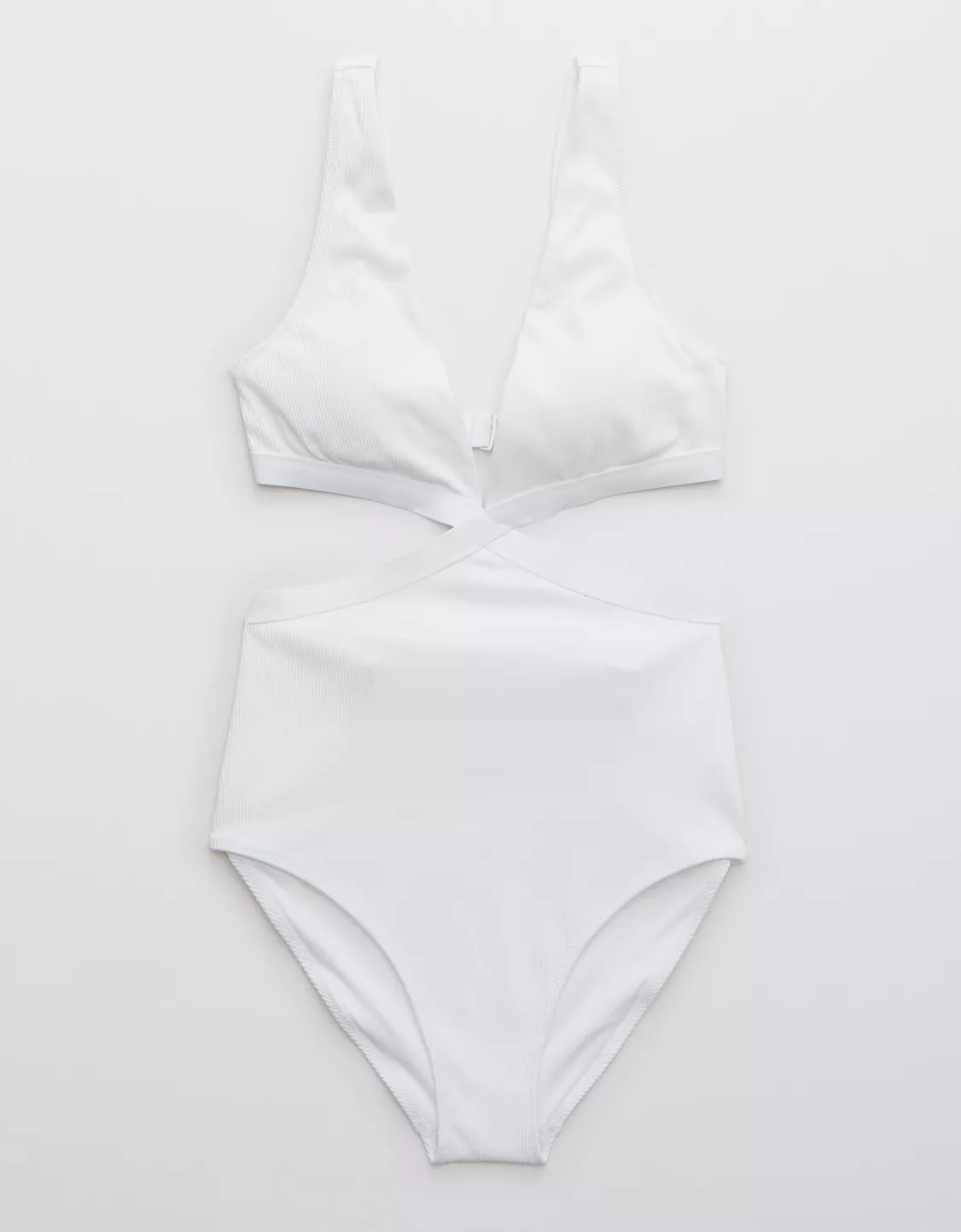 Aerie Ribbed Mix Crossover Cut Out One Piece Swimsuit | American Eagle Outfitters (US & CA)