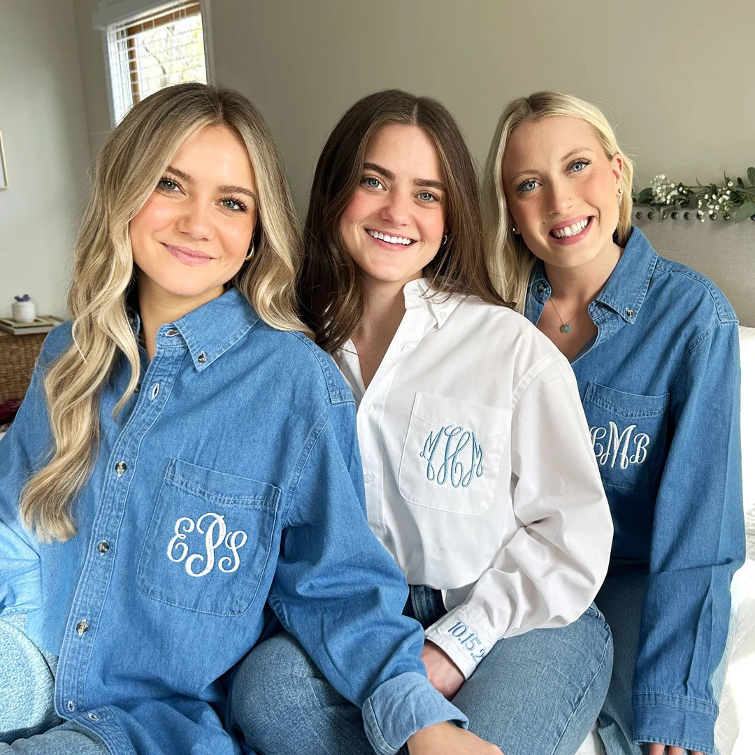 Personalized Denim Bridesmaid Shirt | Embroidered Bridal Party Button-Up | Etsy (US)