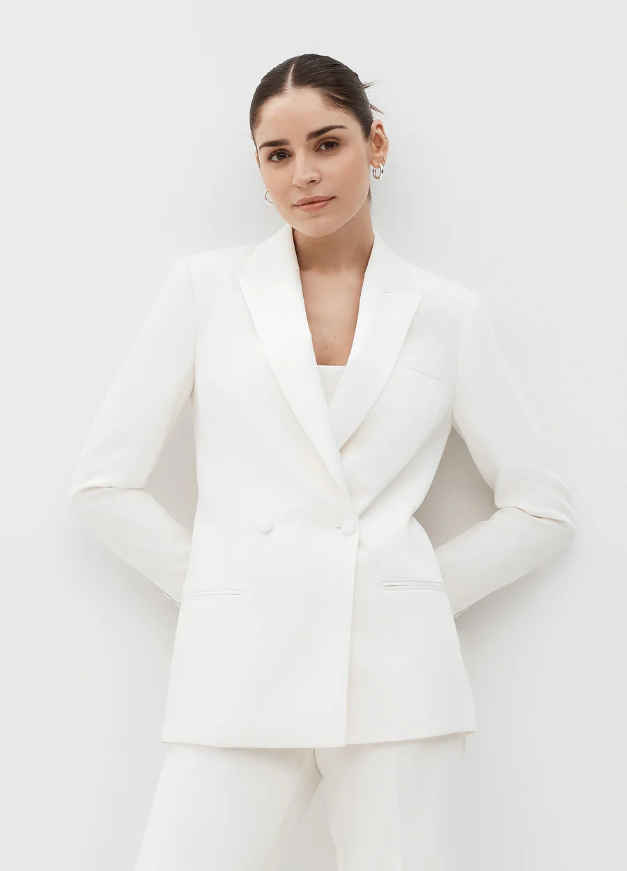 Women's Ivory White Double Breasted Tuxedo | SuitShop