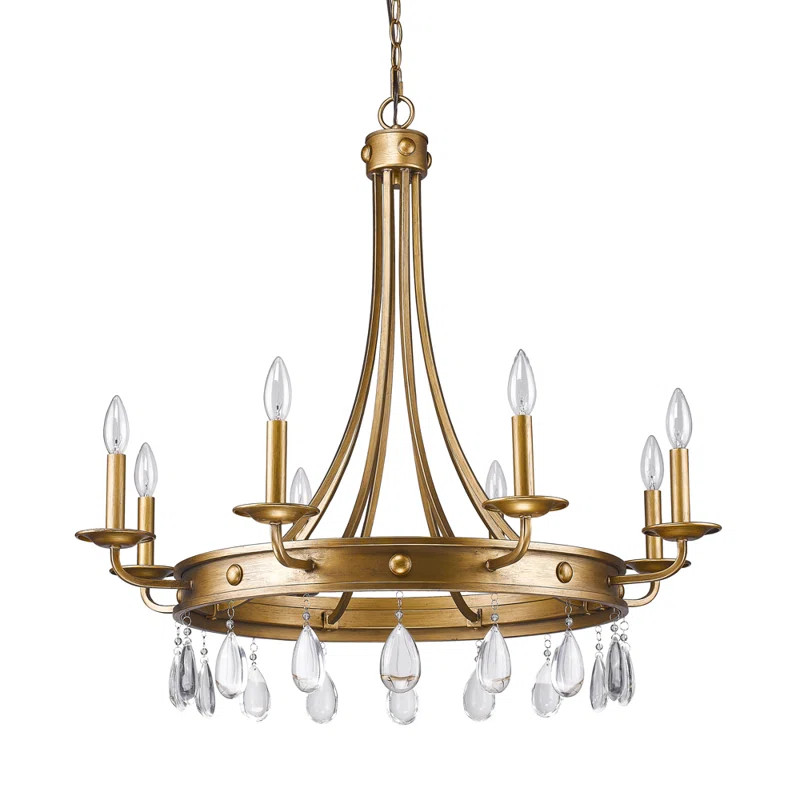 Lipscomb 8 - Light Candle Style Wagon Wheel Chandelier with Crystal Accents | Wayfair Professional