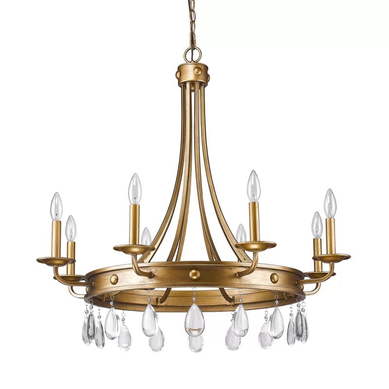 Lipscomb 8 - Light Candle Style Wagon Wheel Chandelier with Crystal Accents | Wayfair Professional