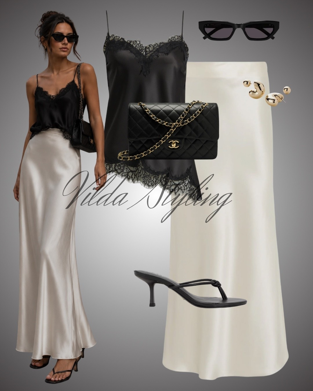 Elevate your evening look with this sophisticated and timeless combination. The contrast between the delicate black lace camisole and the fluid, cream-colored satin skirt creates an effortlessly elegant silhouette that is perfect for a night out.
#eveningoutfit #satinskirt #lacecamisole #nightoutlook #minimaliststyle #elevatedbasics #chicstyle

#LTKsummer #LTKdatenight #LTKstyletip