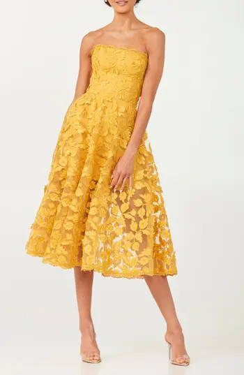 HELSI Florence Sequin Floral Strapless Midi Dress in Marigold at Nordstrom Rack, Size X-Small | Nordstrom Rack
