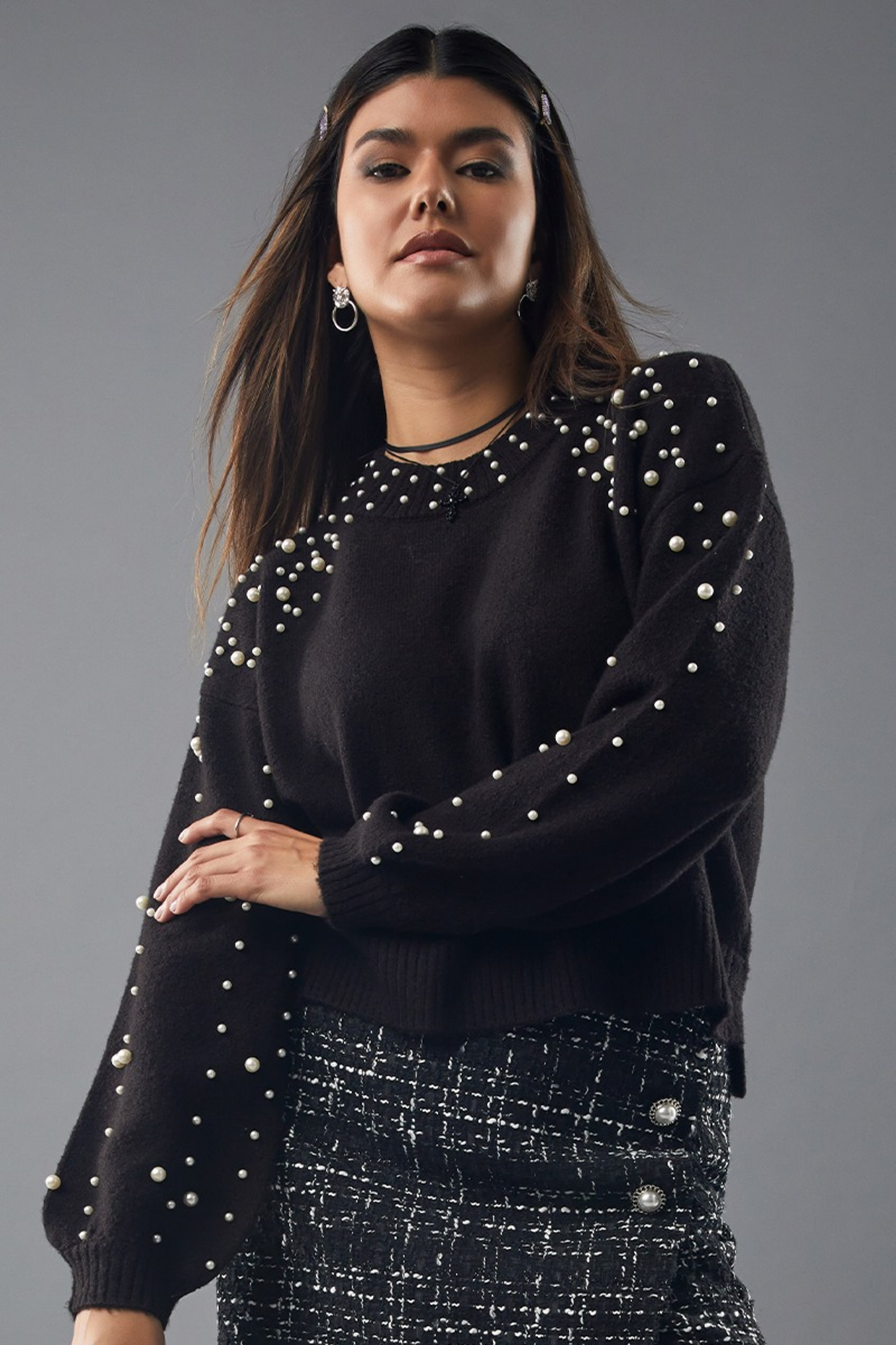 Romana Pearl Embellished Crewneck Pullover | Francesca's