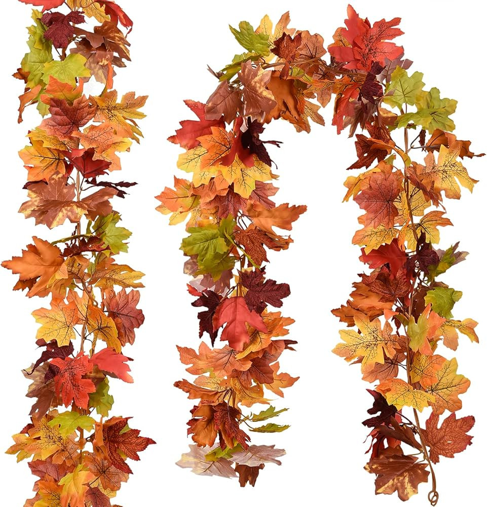 Maple Leaf Fall Decor - 2 Pack, 5.9 ft Each Hanging Vine Garland Artificial Autumn Foliage Multic... | Amazon (US)