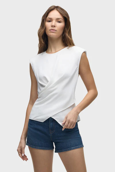 Shoulder Padded Wrap Sleeveless Tee | Hudson Jeans