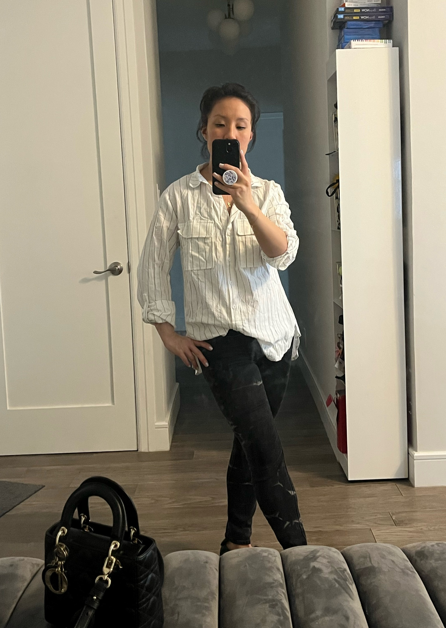 Casual look. Pinstripe shirt. Super sale. $10! Multiple colors. The white definitely fits larger than the black. Wearing a small. If you do not like to steam or iron, steer clear of this style. This would also br a great swim cover-up.

#LTKunder100 #LTKunder50 #LTKswim