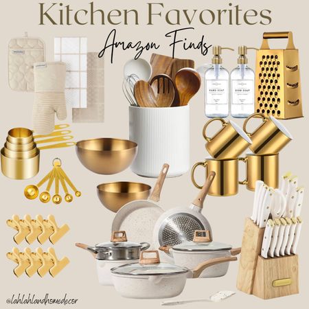 Kitchen finds i’m absolutely loving! amazon home finds | decor | gold | pot & pans | bowls | knives | cups | mugs | kitchen appliances accessories 

#LTKfindsunder100 #LTKVideo #LTKhome