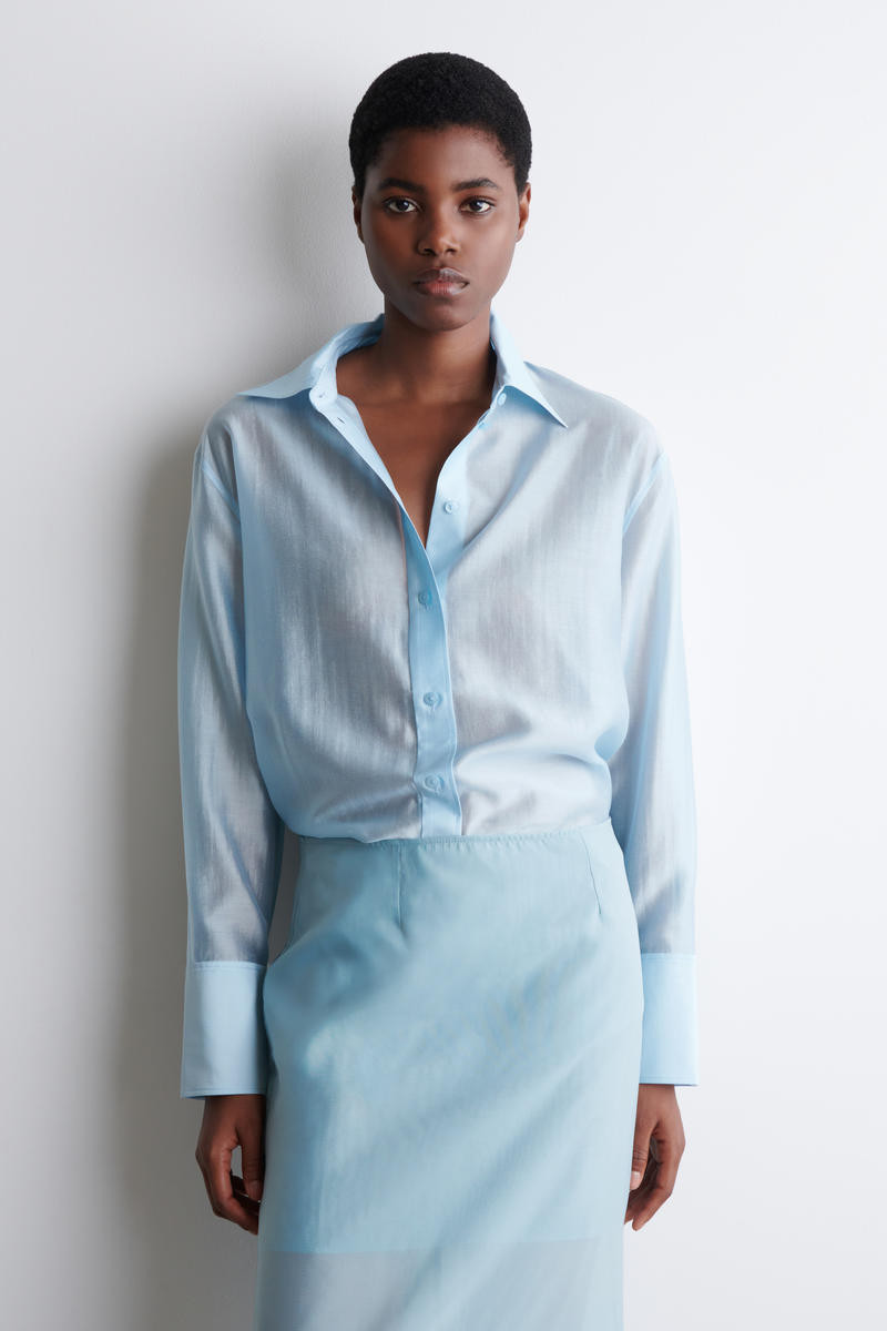 COS Women's Sheer Shirt in Blue | Lyocell/Polyester | Size: 12 | COS (AU)