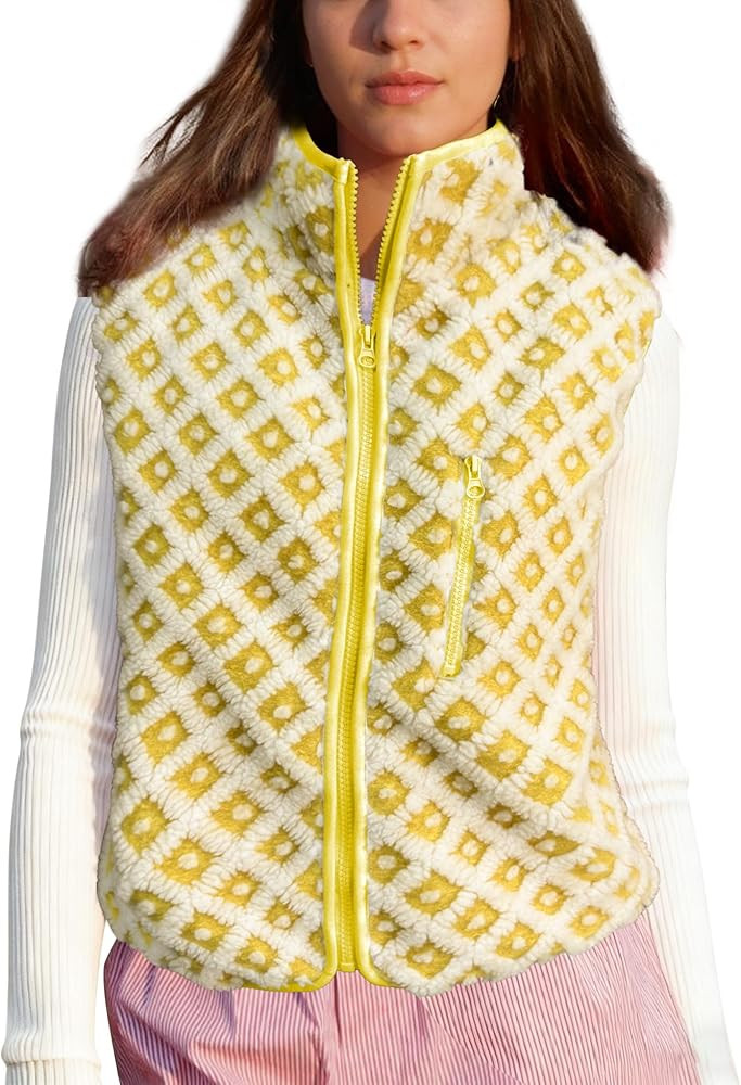 Sherpa Jacket Women, Mock Neck Gilet, Checkered Vests, Chest Pockets, Office Lounge Wear, Loose F... | Amazon (US)