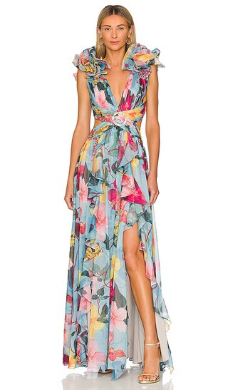 Hibiscus Flutter Sleeve Maxi Dress in Celeste | Revolve Clothing (Global)