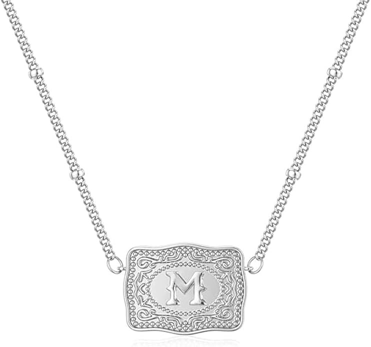 fomissky-sisa Mini Belt Buckle Necklace with Initial, Personalized Cow Tag Pendant Necklace Weste... | Amazon (US)