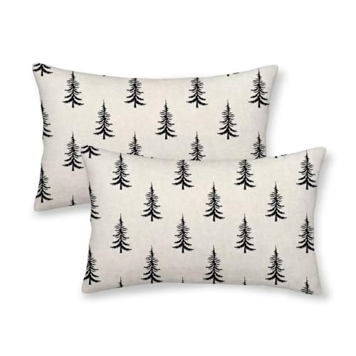 Christmas Pillow Covers 12x20 Set of 2, Black Chirstmas Tree Decorations Throw Pillow Covers Outdoor Winter Holiday Farmhouse Xmas Cushion Case Linen Square for Home Couch Sofa | Amazon (US)