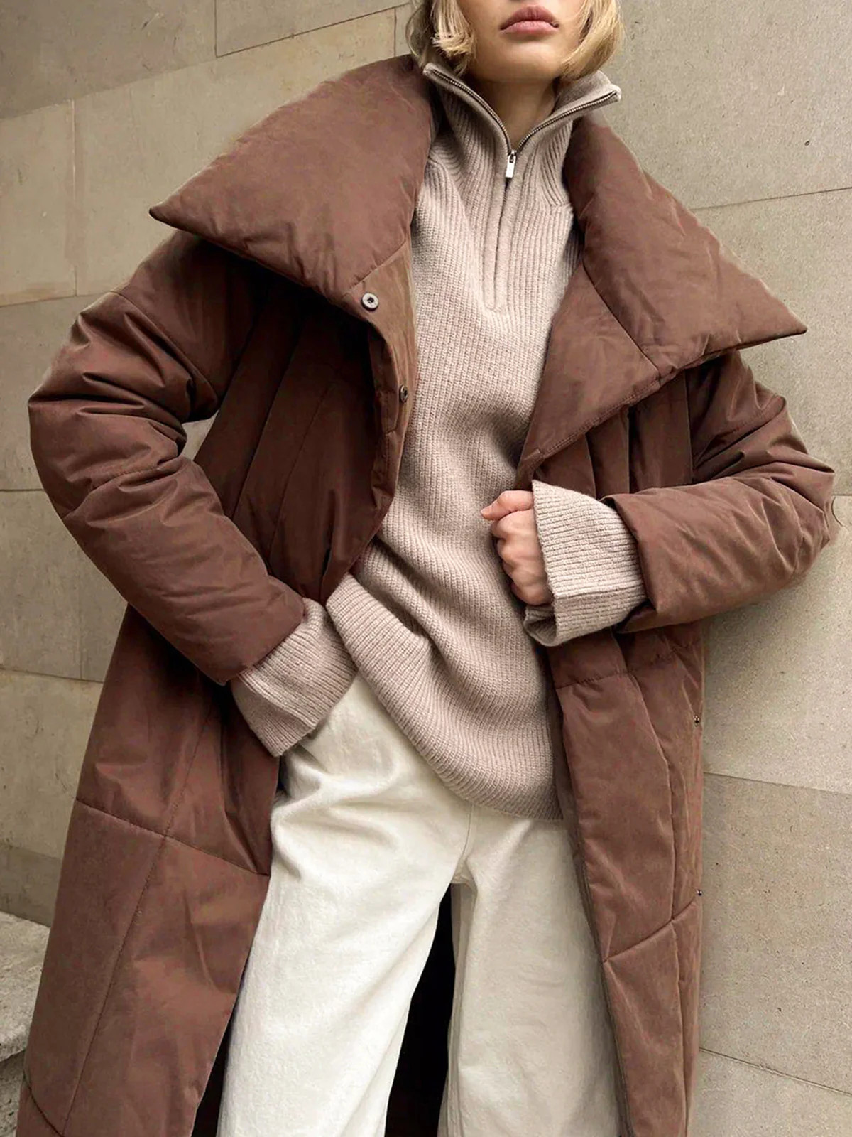 Quilted Long Winter Coat With Belt | Commense